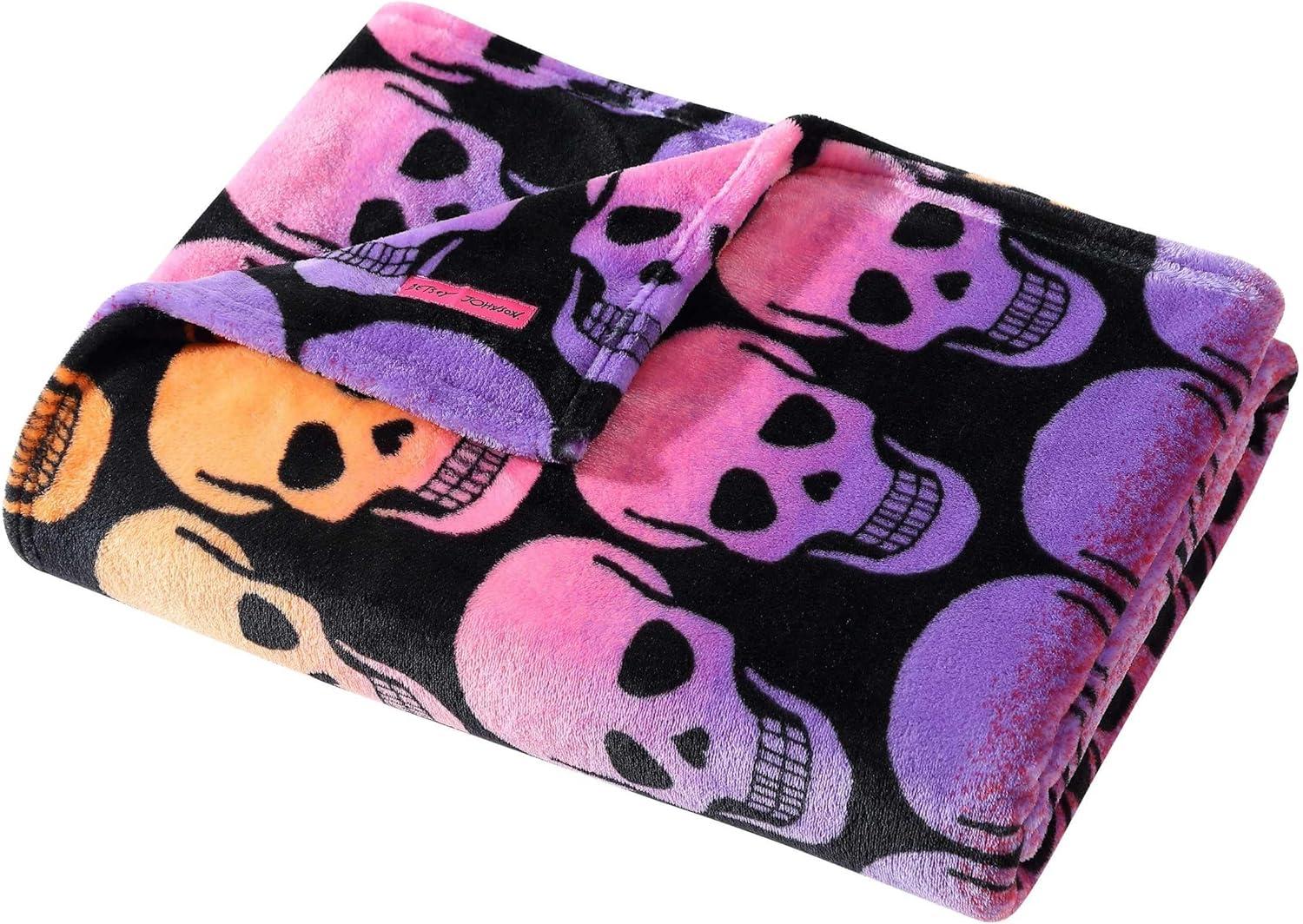 image:imageBetsey Johnson Plush Throw Blanket for Couch or Bed Soft Reversible Western Fleece Throw Cozy Printed Soft Blanket Ballet Bows Grey 50 x 70Skull Ombre Black