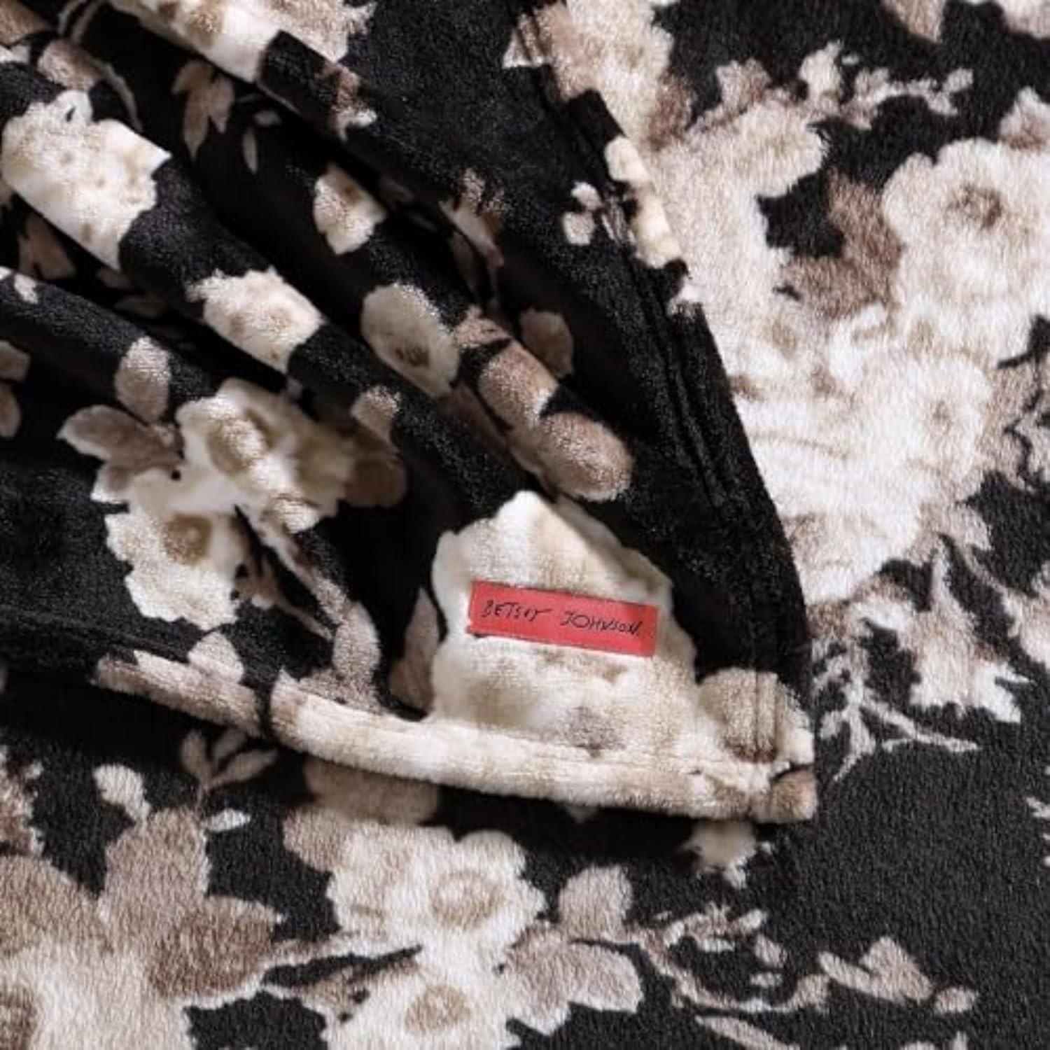 image:imageBetsey Johnson Plush Throw Blanket for Couch or Bed Soft Reversible Western Fleece Throw Cozy Printed Soft Blanket Ballet Bows Grey 50 x 70Vintage Floral Black