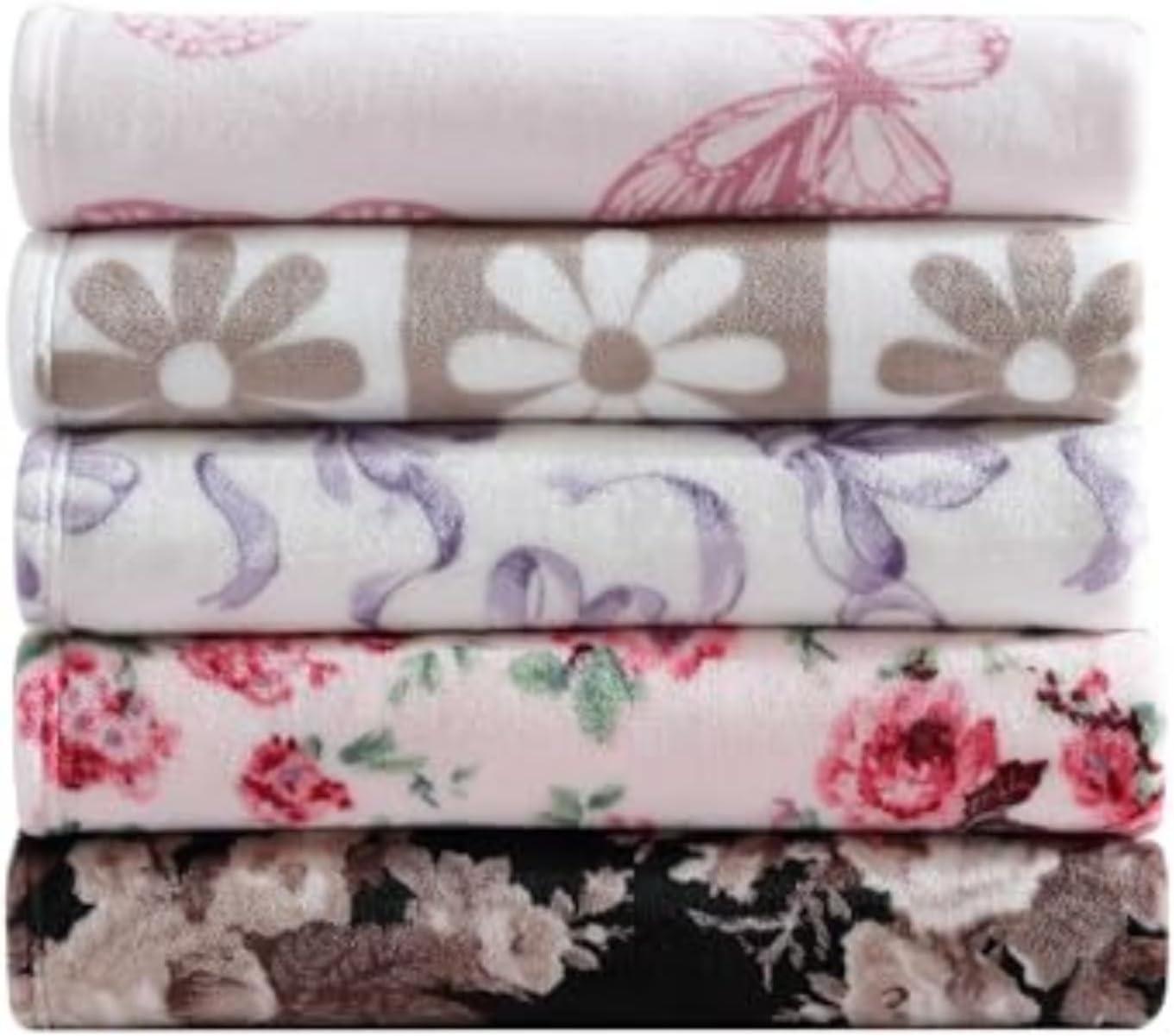 image:imageBetsey Johnson Plush Throw Blanket for Couch or Bed Soft Reversible Western Fleece Throw Cozy Printed Soft Blanket Ballet Bows Grey 50 x 70Vintage Floral Black