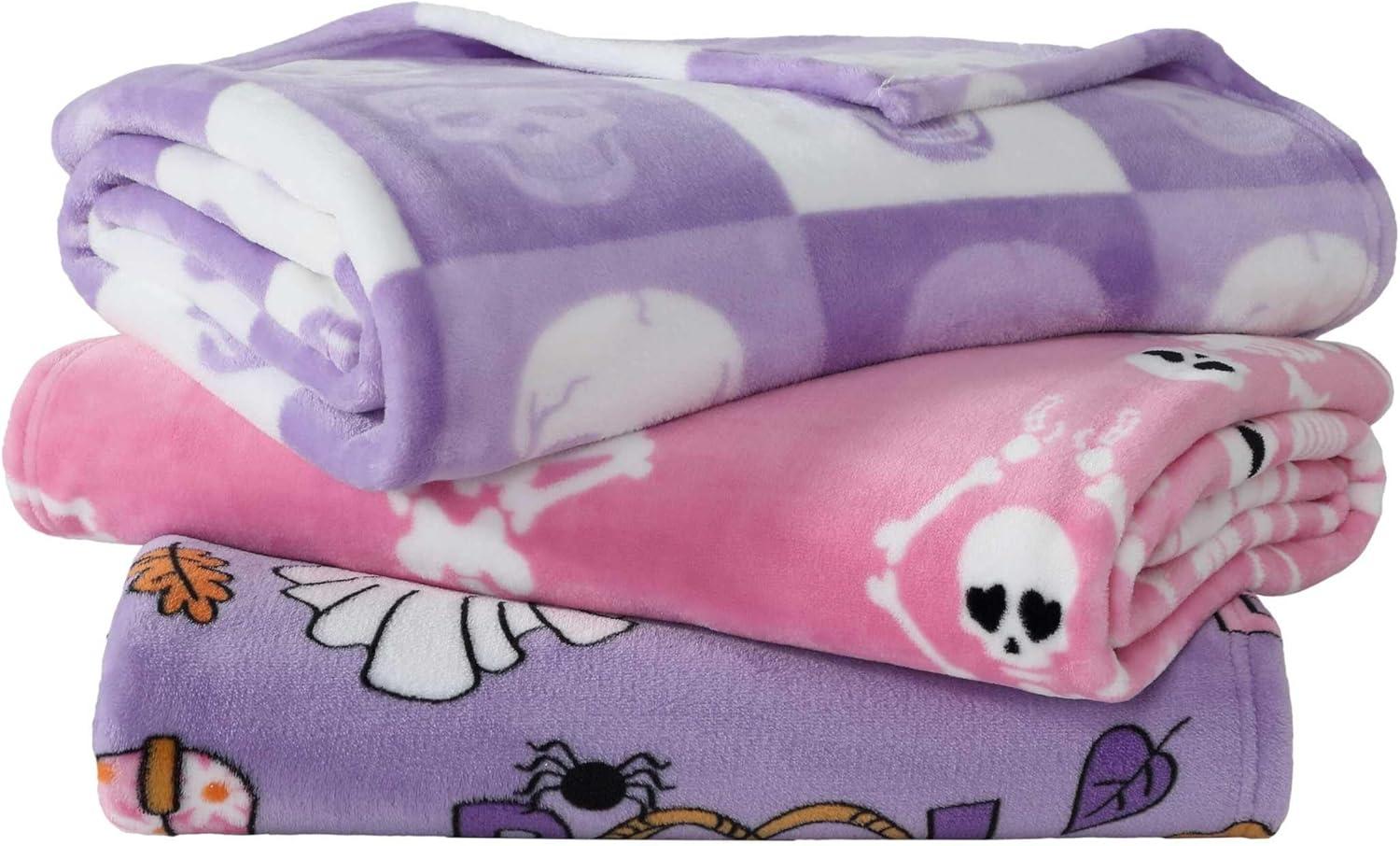 image:imageBetsey Johnson Plush Throw Blanket for Couch or Bed Soft Reversible Western Fleece Throw Cozy Printed Soft Blanket Ballet Bows Grey 50 x 70Yoga Skeleton Pink