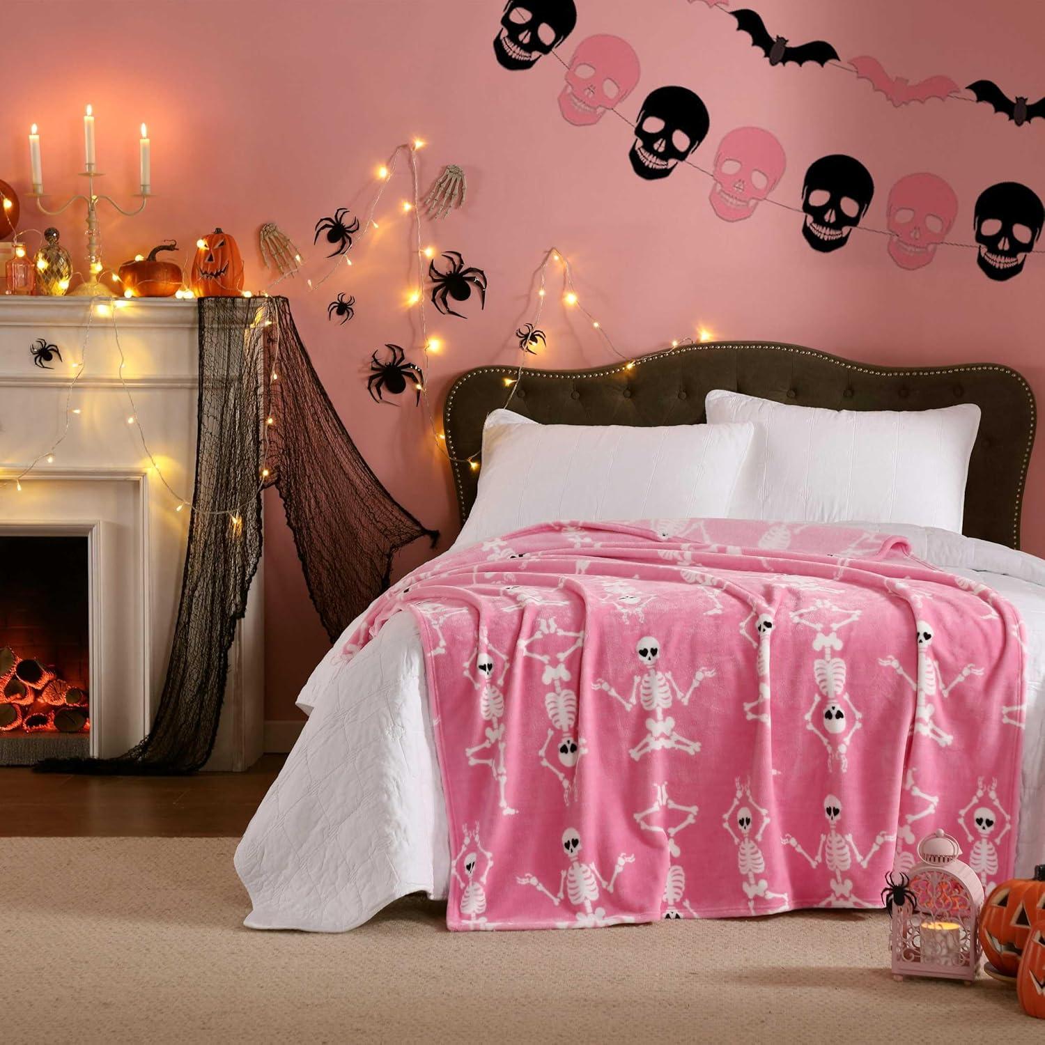 image:imageBetsey Johnson Plush Throw Blanket for Couch or Bed Soft Reversible Western Fleece Throw Cozy Printed Soft Blanket Ballet Bows Grey 50 x 70Yoga Skeleton Pink