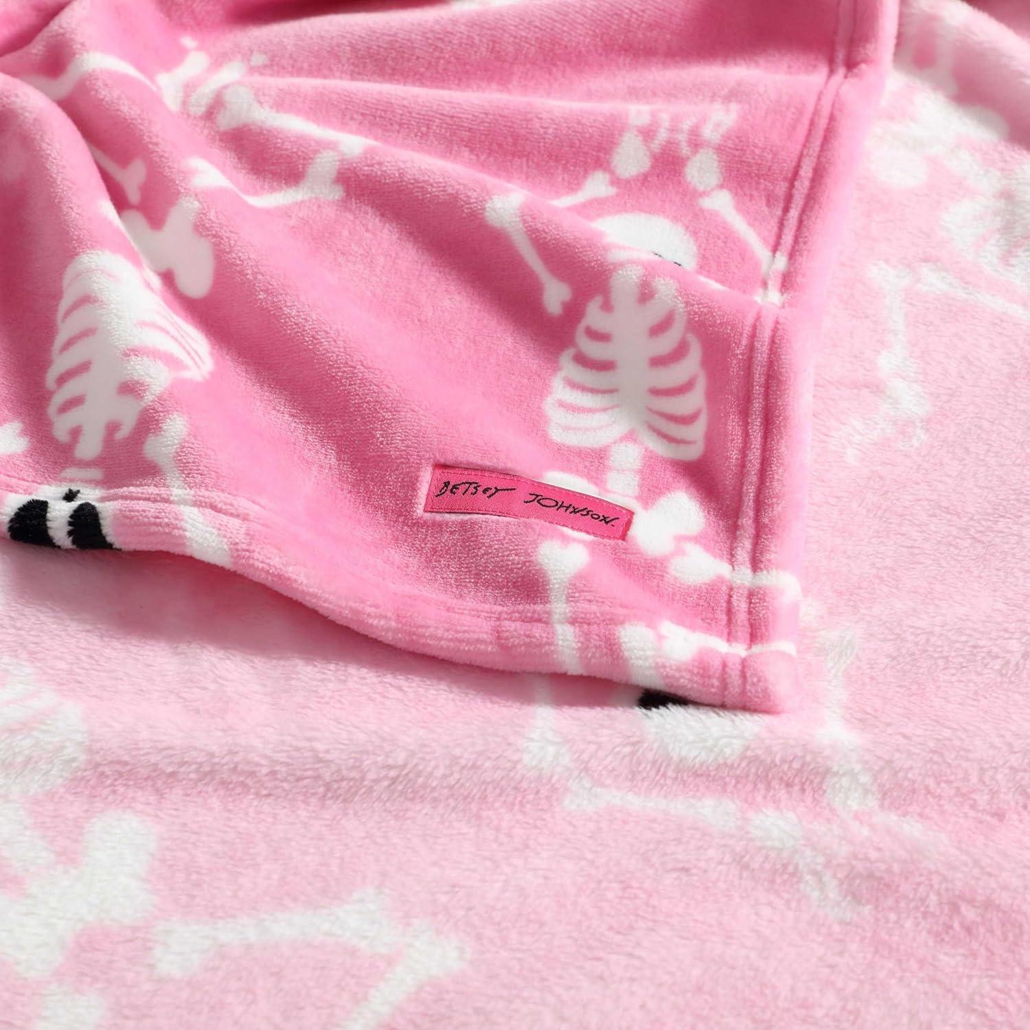image:imageBetsey Johnson Plush Throw Blanket for Couch or Bed Soft Reversible Western Fleece Throw Cozy Printed Soft Blanket Ballet Bows Grey 50 x 70Yoga Skeleton Pink