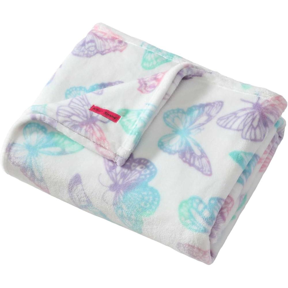 image:imageBetsey Johnson Plush Throw Blanket for Couch or Bed Soft Reversible Western Fleece Throw Cozy Printed Soft Blanket Ballet Bows Grey 50 x 70Butterfly Rainbow Purple