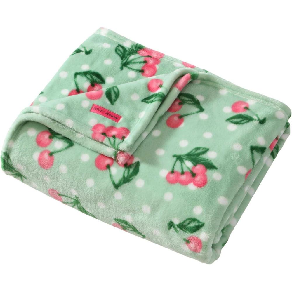 image:imageBetsey Johnson  Plush Throw Blanket for Couch or Bed Soft Reversible Western Fleece Throw Cozy Printed Soft Blanket Ballet Bows Grey 50 x 70Cherry Dots