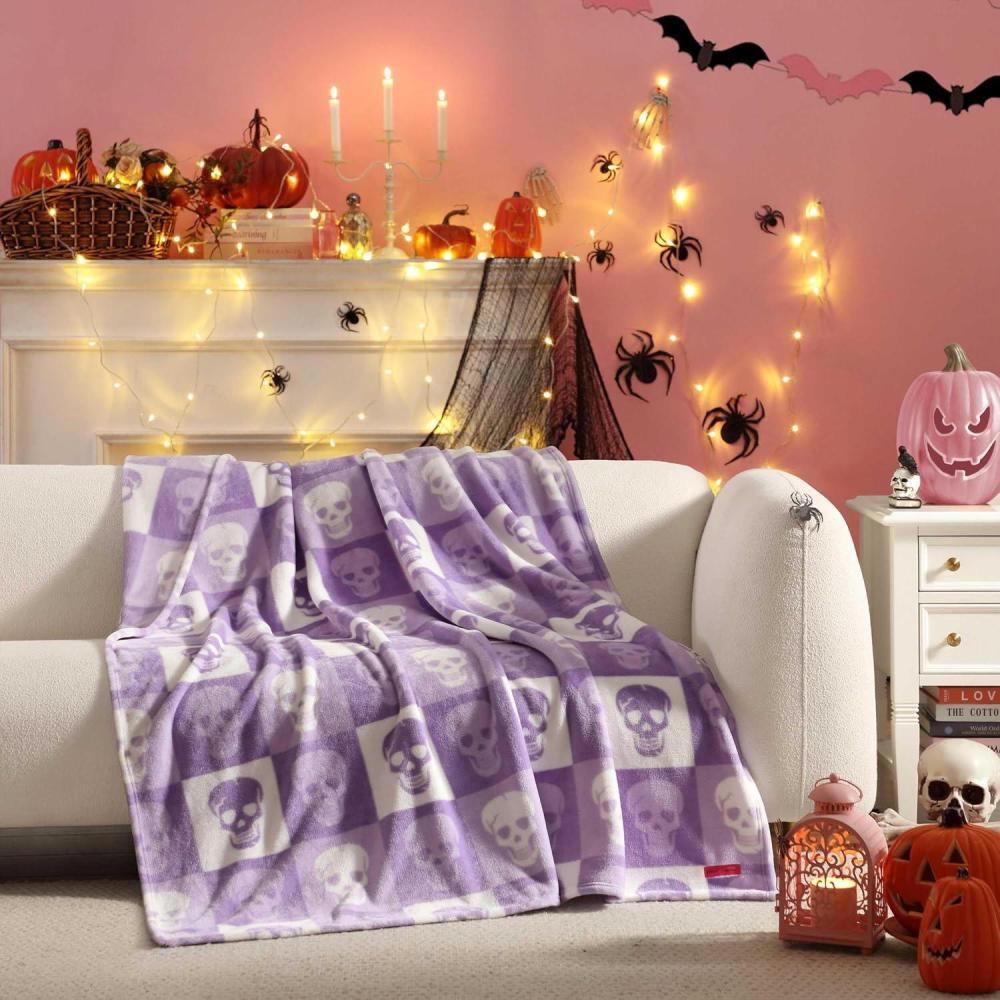 image:imageBetsey Johnson  Plush Throw Blanket for Couch or Bed Soft Reversible Western Fleece Throw Cozy Printed Soft Blanket Ballet Bows Grey 50 x 70Cracked Checkered Skull Purple