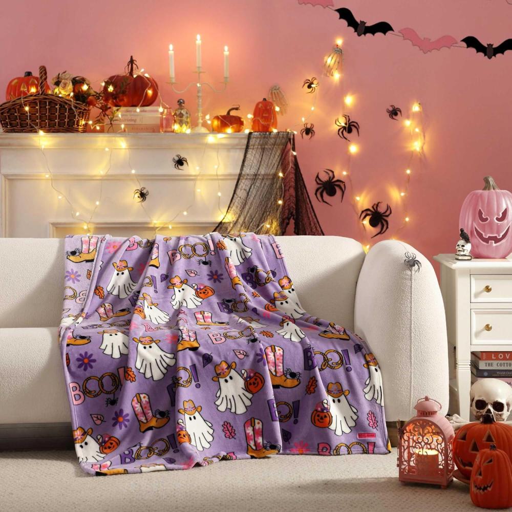 image:imageBetsey Johnson  Plush Throw Blanket for Couch or Bed Soft Reversible Western Fleece Throw Cozy Printed Soft Blanket Ballet Bows Grey 50 x 70Howdy Ghouls Purple
