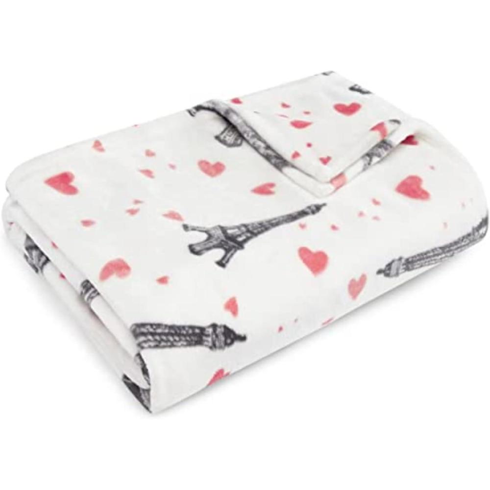 image:imageBetsey Johnson  Plush Throw Blanket for Couch or Bed Soft Reversible Western Fleece Throw Cozy Printed Soft Blanket Ballet Bows Grey 50 x 70Paris Love Pink