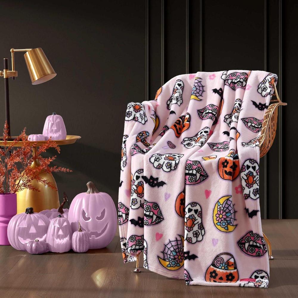 image:imageBetsey Johnson Plush Throw Blanket for Couch or Bed Soft Reversible Western Fleece Throw Cozy Printed Soft Blanket Ballet Bows Grey 50 x 70Retro Halloween Pink