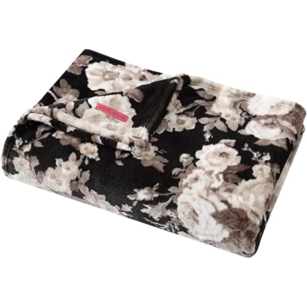 image:imageBetsey Johnson Plush Throw Blanket for Couch or Bed Soft Reversible Western Fleece Throw Cozy Printed Soft Blanket Ballet Bows Grey 50 x 70Vintage Floral Black