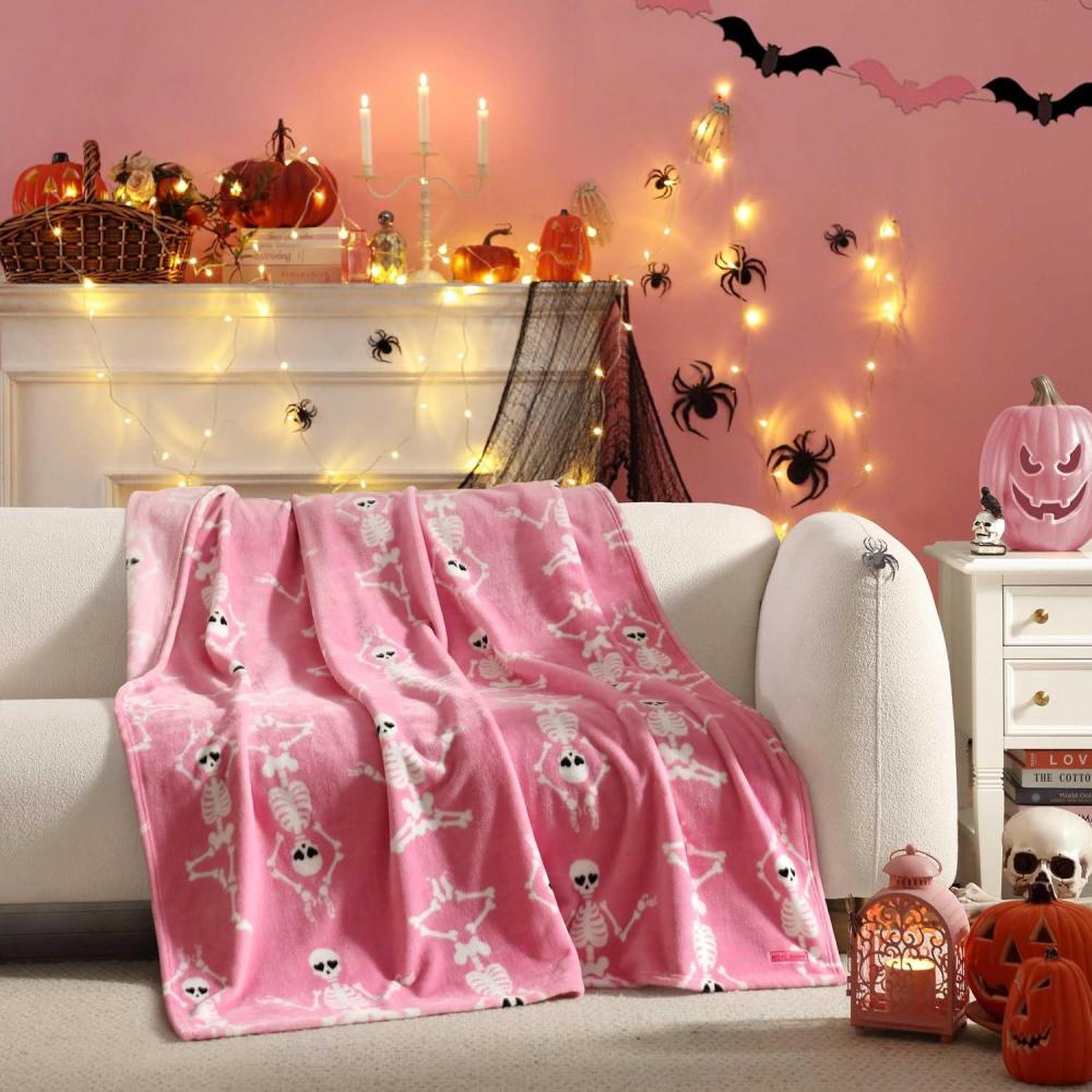 image:imageBetsey Johnson Plush Throw Blanket for Couch or Bed Soft Reversible Western Fleece Throw Cozy Printed Soft Blanket Ballet Bows Grey 50 x 70Yoga Skeleton Pink