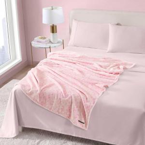 Betsey Johnson – Plush Throw Blanket for Couch or Bed, Soft Reversible Western Fleece Throw, Cozy Printed Soft Blanket, Ballet Bows Grey, 50″ x 70″(Betsey Damask Pink)