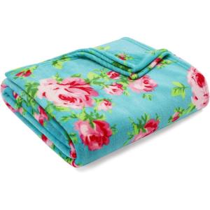Betsey Johnson – Plush Throw Blanket for Couch or Bed, Soft Reversible Western Fleece Throw, Cozy Printed Soft Blanket, Ballet Bows Grey, 50″ x 70″(Bouquet Day)