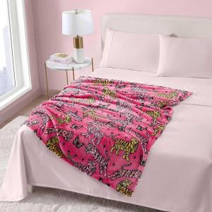 Betsey Johnson – Plush Throw Blanket for Couch or Bed, Soft Reversible Western Fleece Throw, Cozy Printed Soft Blanket, Ballet Bows Grey, 50″ x 70″(Butterfly Tiger Pink)