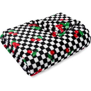 Betsey Johnson – Plush Throw Blanket for Couch or Bed, Soft Reversible Western Fleece Throw, Cozy Printed Soft Blanket, Ballet Bows Grey, 50″ x 70″(Cherry Checker)
