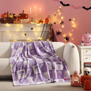 Betsey Johnson – Plush Throw Blanket for Couch or Bed, Soft Reversible Western Fleece Throw, Cozy Printed Soft Blanket, Ballet Bows Grey, 50″ x 70″(Cracked Checkered Skull Purple)