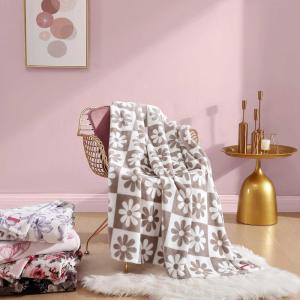 Betsey Johnson – Plush Throw Blanket for Couch or Bed, Soft Reversible Western Fleece Throw, Cozy Printed Soft Blanket, Ballet Bows Grey, 50″ x 70″(Daisy Check White)