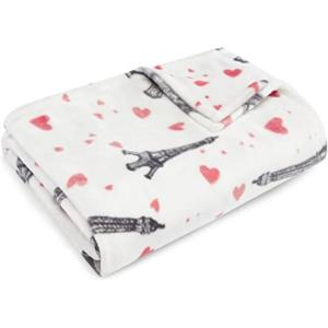 Betsey Johnson – Plush Throw Blanket for Couch or Bed, Soft Reversible Western Fleece Throw, Cozy Printed Soft Blanket, Ballet Bows Grey, 50″ x 70″(Paris Love Pink)