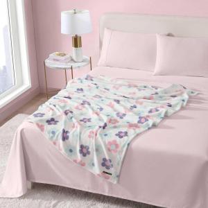 Betsey Johnson – Plush Throw Blanket for Couch or Bed, Soft Reversible Western Fleece Throw, Cozy Printed Soft Blanket, Ballet Bows Grey, 50″ x 70″(Retro Daisy Toss Purple)