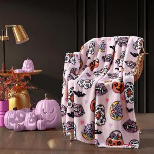 Betsey Johnson – Plush Throw Blanket for Couch or Bed, Soft Reversible Western Fleece Throw, Cozy Printed Soft Blanket, Ballet Bows Grey, 50″ x 70″(Retro Halloween Pink)