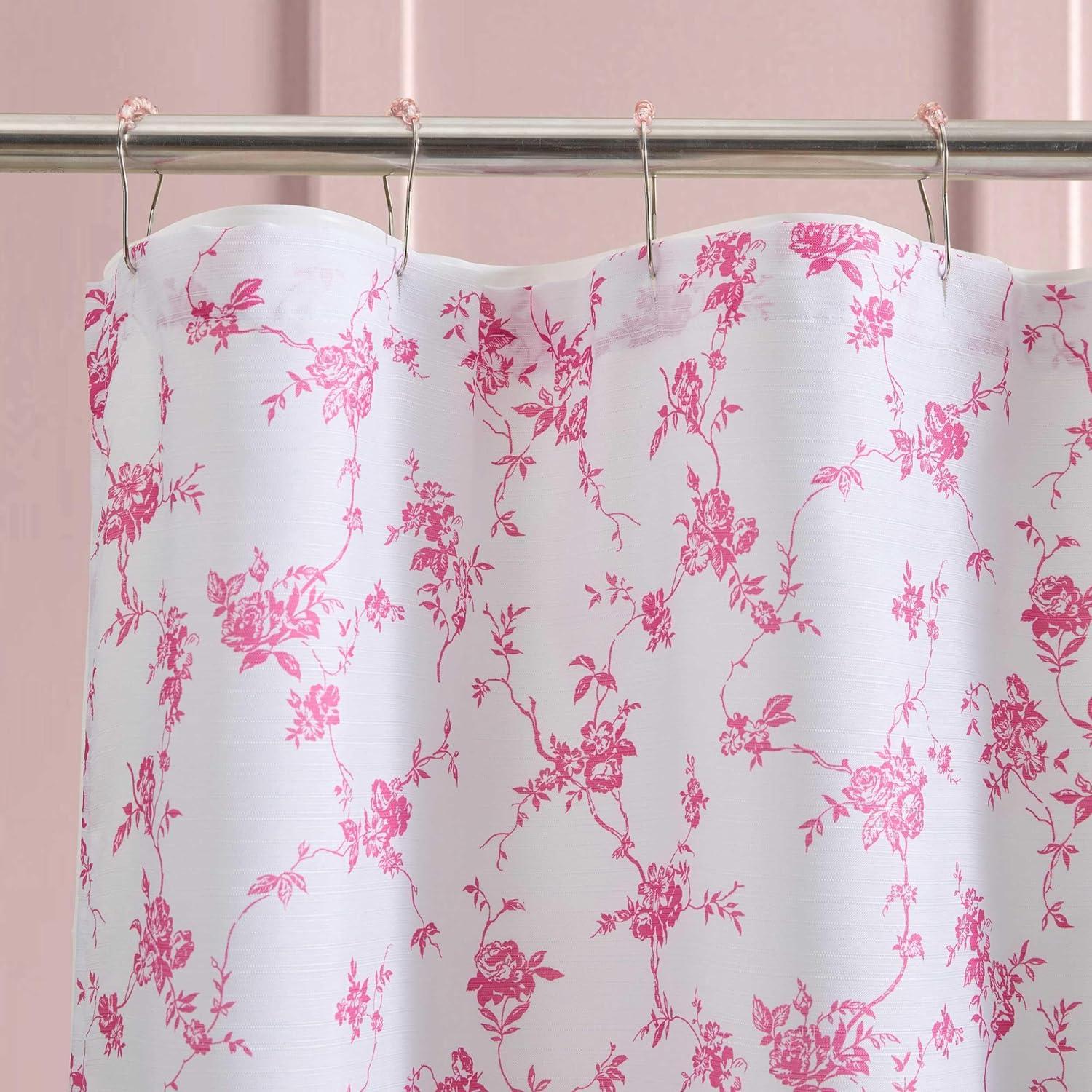 image:imageBetsey Johnson Shower Curtain Set 72 x 72 Bathroom Curtain with PEVA Shower Liner and 12 Pack Hooks Soft Textured Polyester Curtain Festive Bow Trellis PinkFloral Toile Ponk