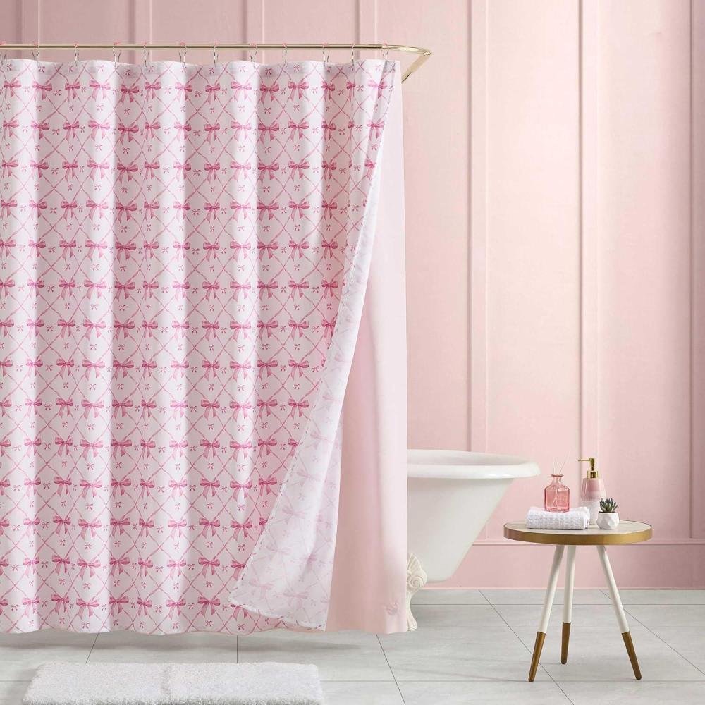 image:imageBetsey Johnson Shower Curtain Set 72 x 72 Bathroom Curtain with PEVA Shower Liner and 12 Pack Hooks Soft Textured Polyester Curtain Festive Bow Trellis PinkFestive BowsTrellis Pink