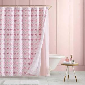Betsey Johnson – Shower Curtain Set, 72 x 72 Bathroom Curtain with PEVA Shower Liner and 12 Pack Hooks, Soft Textured Polyester Curtain, Festive Bow Trellis Pink(Festive Bows/Trellis Pink)